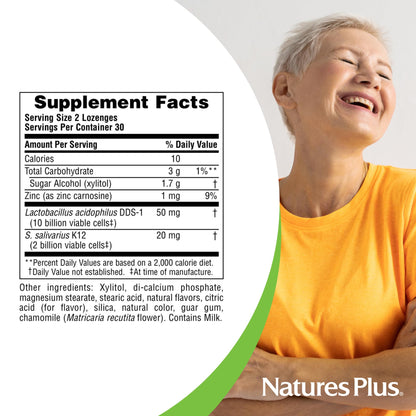 Natures Plus Ear Nose Throat Lozenges with K12 Probiotics - 60 Count - Gluten Free - 30 Servings