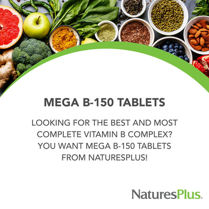 NaturesPlus Mega B-150 Complex | 90 Sustained-Release Vegetarian Tablets | Gluten Free B-Complex Vitamin Supplement