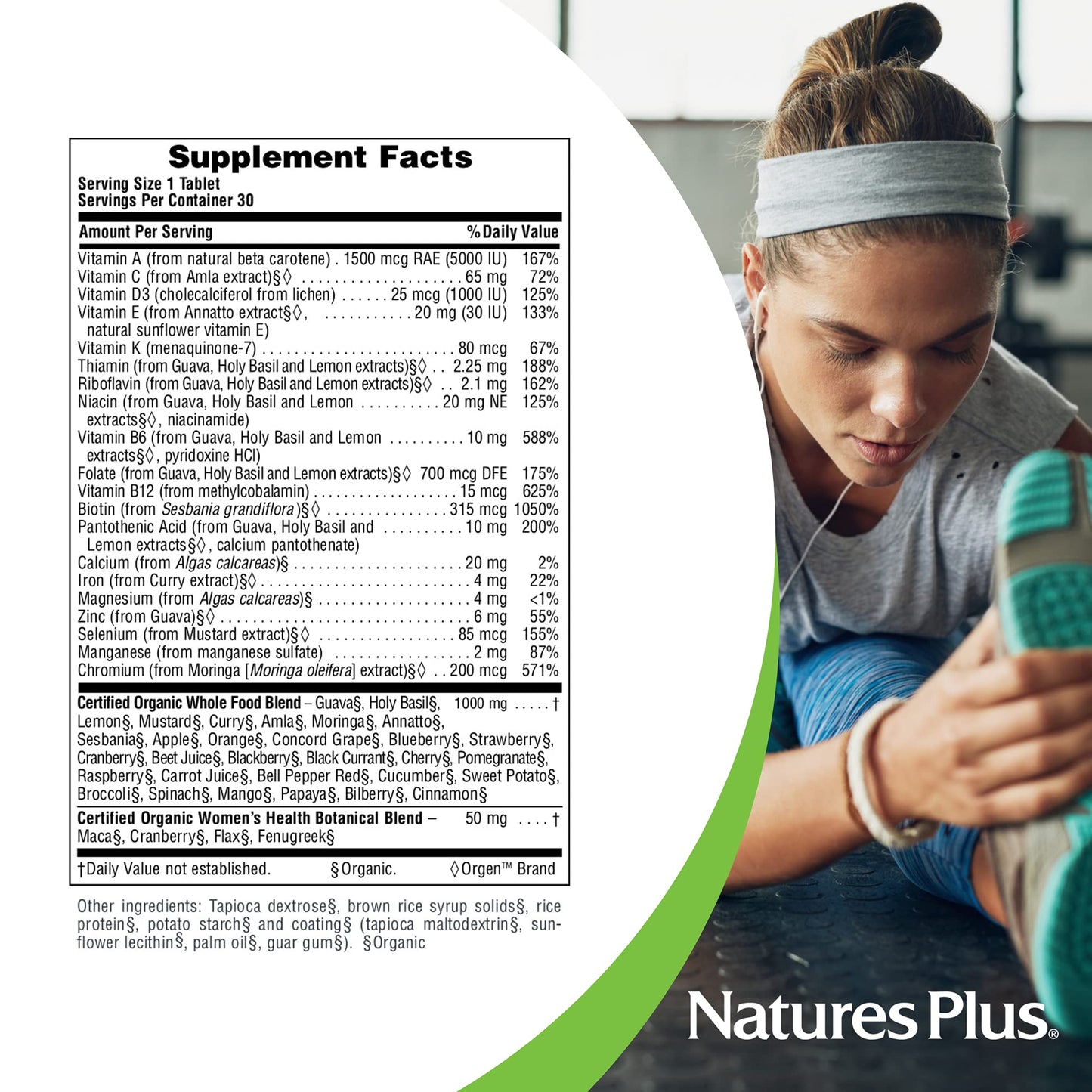 Natures Plus Source of Life Garden Organic Women's Multivitamin - 30 Vegan Tablets