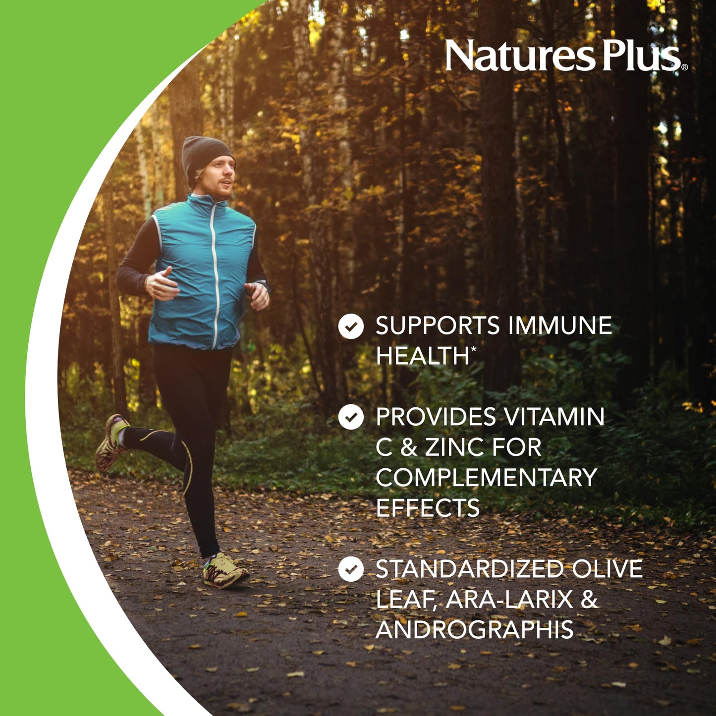 Natures Plus Herbal Actives Tri Immune – Olive Leaf, Arabinogalactans & Andrographis + Vitamin C (60 Vegan Tablets, Extended Release)