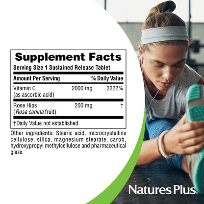 Natures Plus Ultra-C 2000 mg Vitamin C with Rose Hips - 90 Tablets | Immune & Antioxidant Support