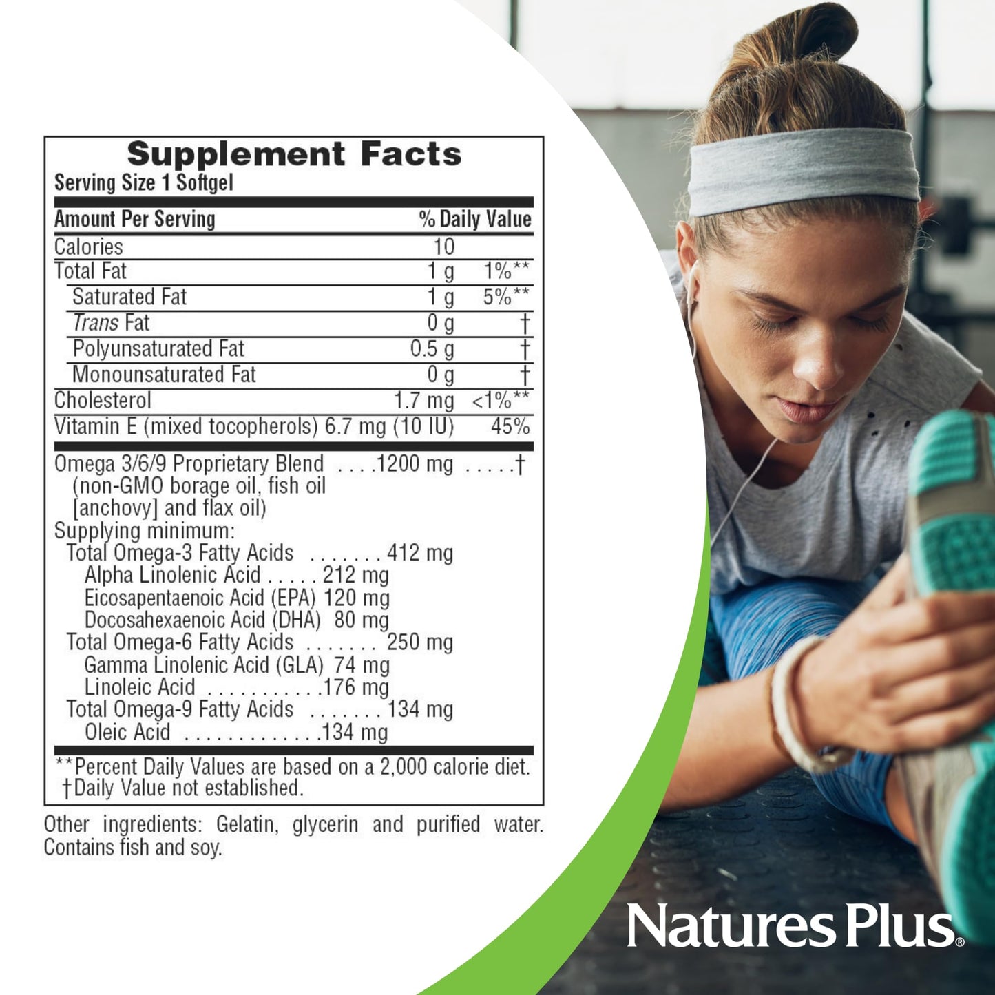 Natures Plus Ultra Omega 3-6-9 1200 mg | 60 Softgels | Borage, Fish & Flax Oil | Gluten-Free