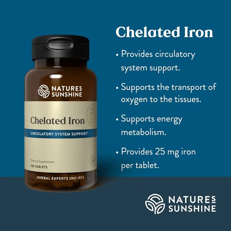 Nature's Sunshine Iron-Chelated 25mg – 180 Tablets | Circulatory Support & Oxygen Transport
