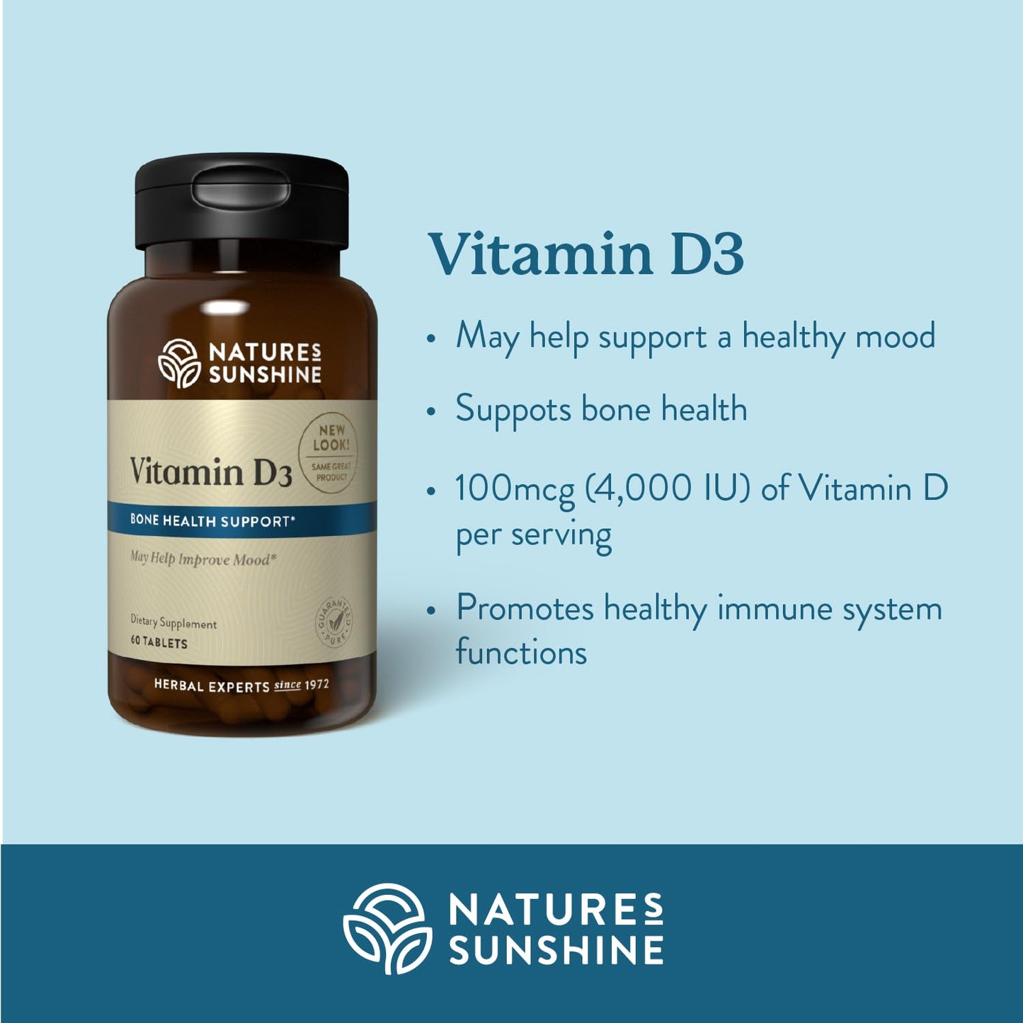 Nature's Sunshine Vitamin D3, 180 Tablets | Supports Bone Health, Overall Wellness, and May Improve Mood