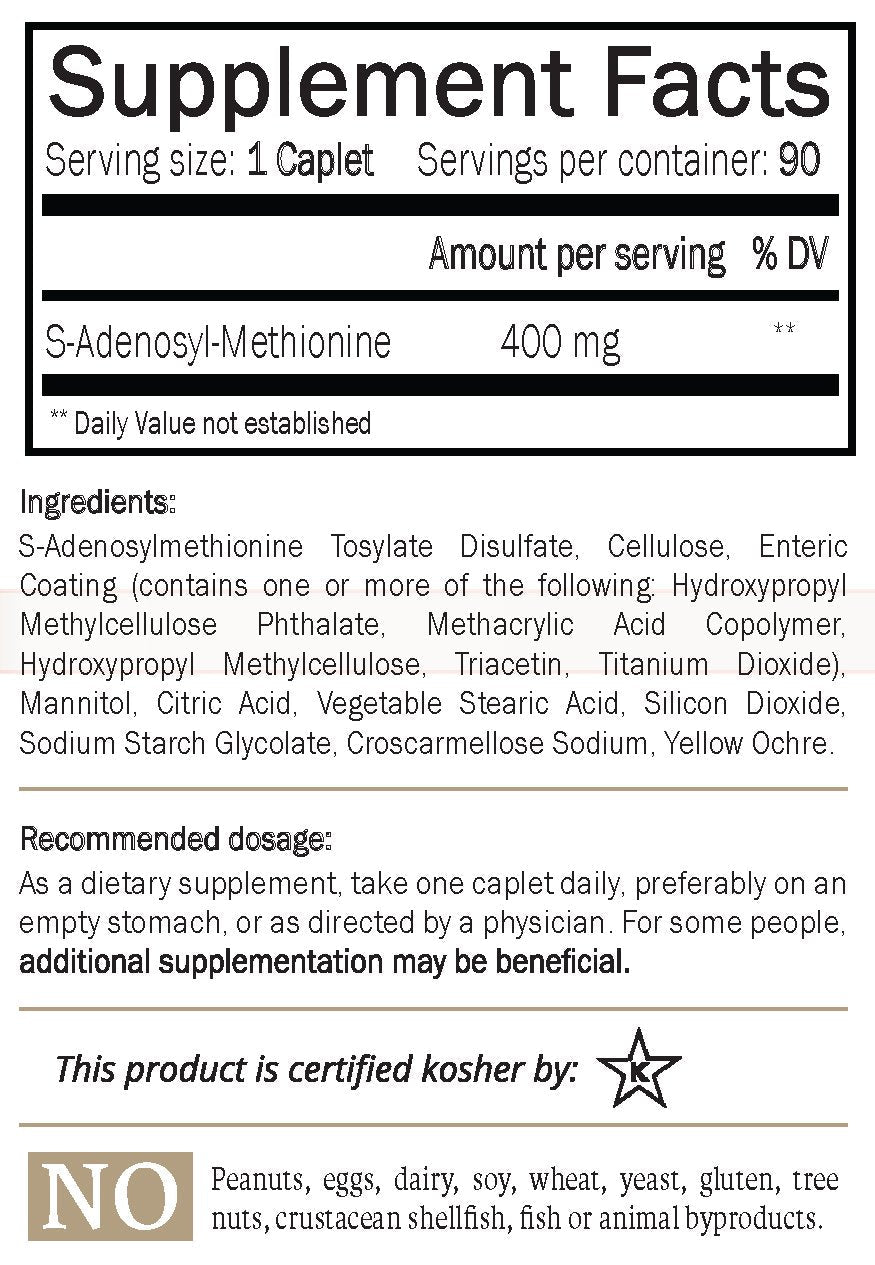 Nature's Trove SAM-e 400mg Enteric Caplets – 90-Count, Vegan, Kosher, Non-GMO