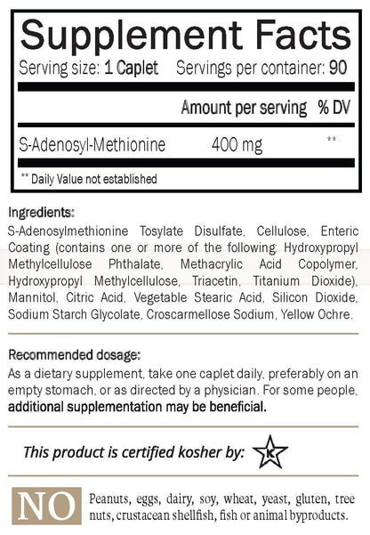 Nature's Trove SAM-e 400mg Enteric Caplets – 90-Count, Vegan, Kosher, Non-GMO