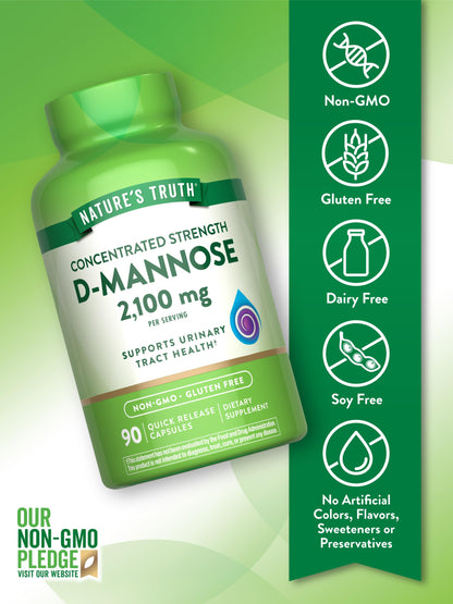 Nature's Truth D-Mannose Capsules | 2100mg | 90 Pills | Non-GMO & Gluten Free Supplement (Pack of 2)