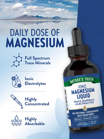 Nature's Truth Ionic Magnesium Liquid Drops – 200 mg, 4 oz | Electrolytes & Trace Minerals, Vegan, Non-GMO, Gluten Free