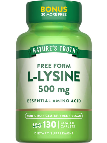 Nature's Truth L-Lysine 500mg | 130 Coated Caplets | Free Form | Essential Amino Acid | Vegan, Non-GMO, Gluten Free