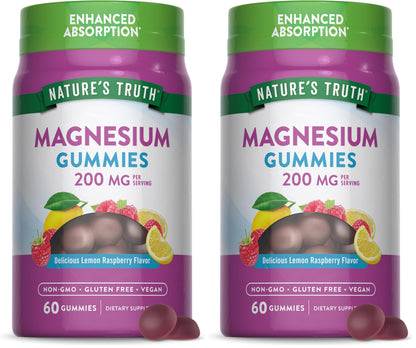 Nature's Truth Magnesium Gummies for Adults – 200 mg, 60 Count (Pack of 2) | Vegan, Non-GMO & Gluten Free