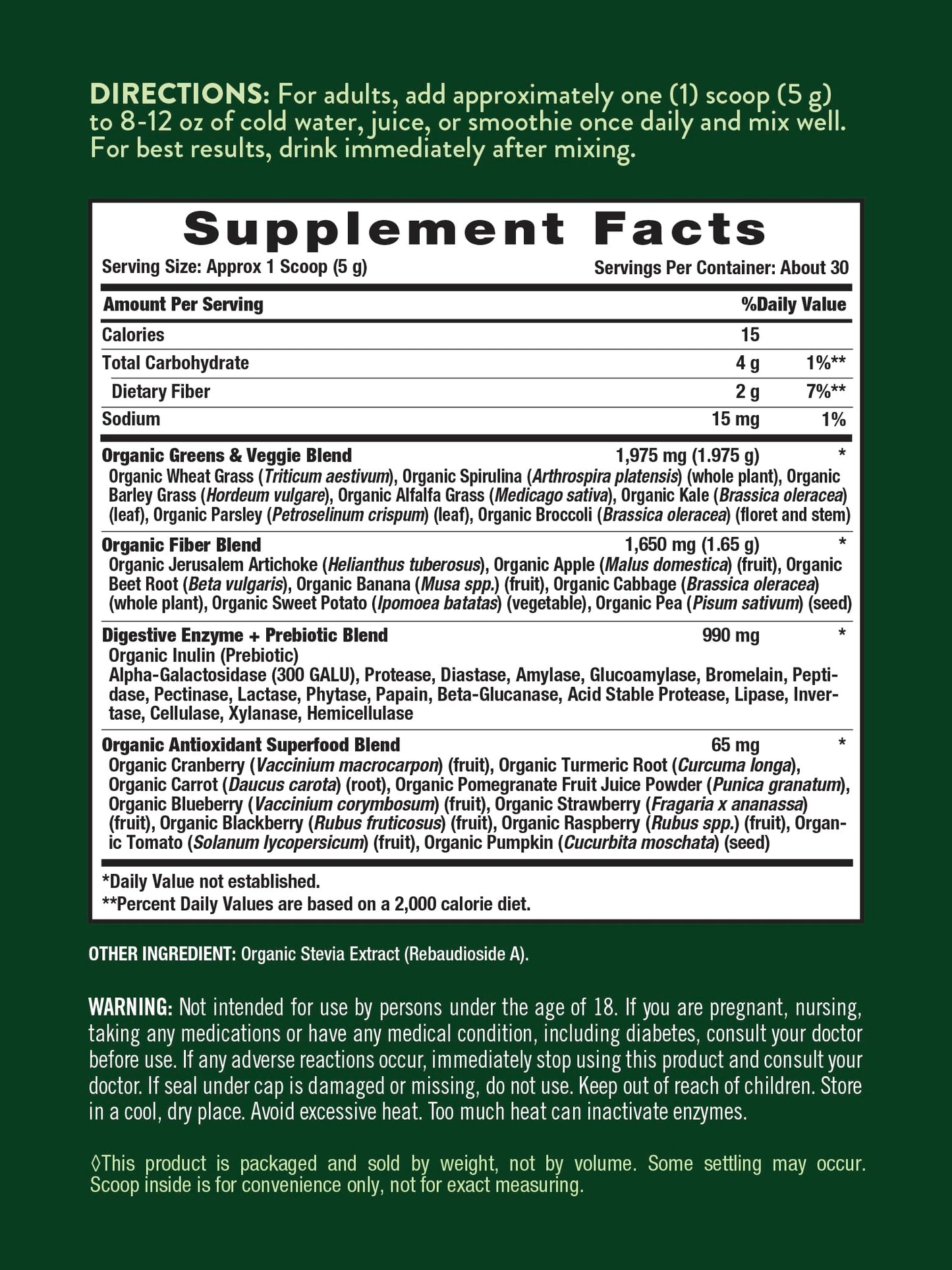 Nature's Truth Organic Greens Blend Powder – 20+ Superfoods, Vegan & Gluten Free