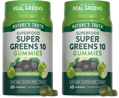 Nature's Truth Super Greens Gummies – 60 Count (Pack of 2) – Vegan, Non-GMO, Gluten Free