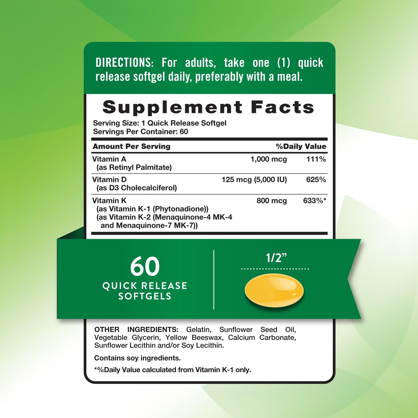 Nature's Truth Vitamin ADK | 60 Softgels - High Potency A, D3, K (Pack of 2) | Non-GMO & Gluten Free
