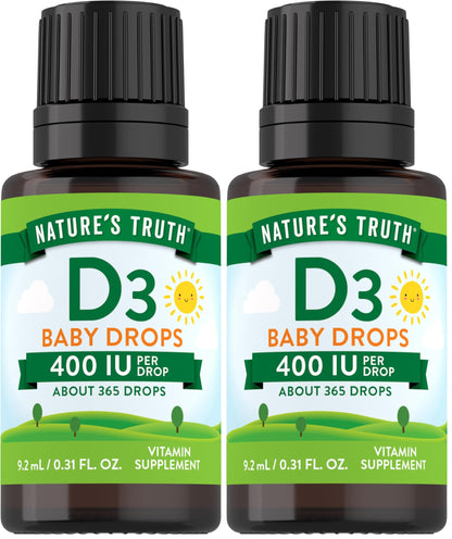 Nature's Truth Vitamin D Drops for Infants | 400 IU (D3) | 9.2 mL | Vegetarian, Non-GMO & Gluten Free | Pack of 2