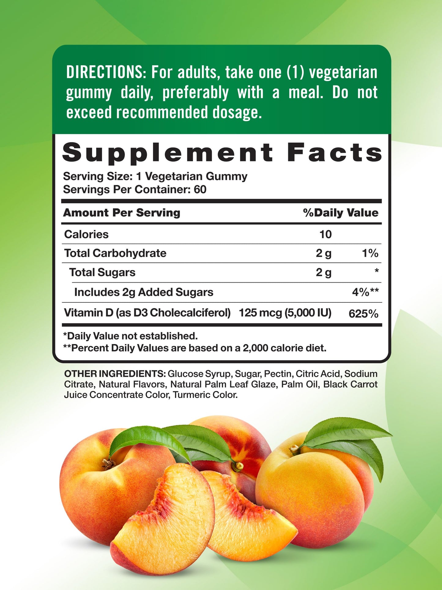 Nature's Truth Vitamin D3 Gummies 5000 IU – Peach, Vegetarian, Gluten Free (60 Count, Pack of 2)