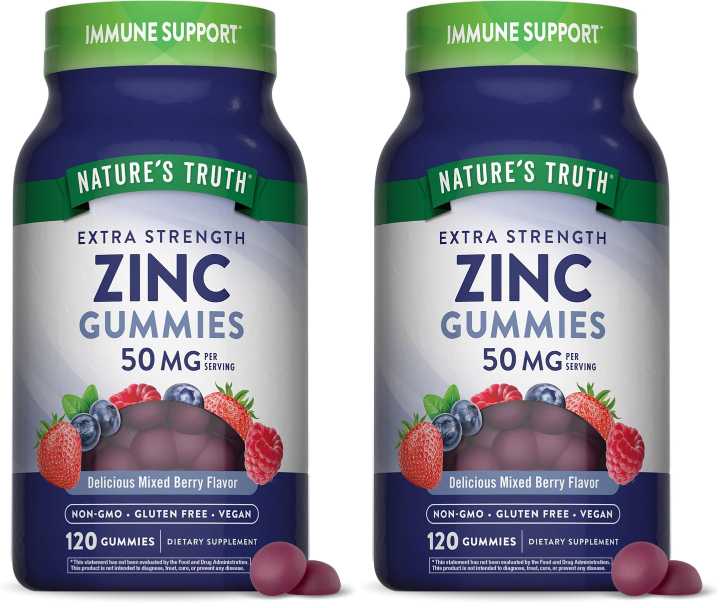 Nature's Truth Zinc Gummies for Adults - 50 mg Zinc Citrate, 120 Count, Vegan, Gluten Free | Mixed Berry (Pack of 2)