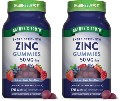 Nature's Truth Zinc Gummies for Adults - 50 mg Zinc Citrate, 120 Count, Vegan, Gluten Free | Mixed Berry (Pack of 2)