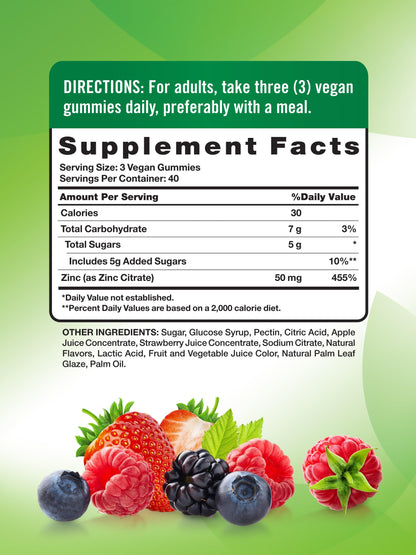 Nature's Truth Zinc Gummies for Adults - 50 mg Zinc Citrate, 120 Count, Vegan, Gluten Free | Mixed Berry (Pack of 2)