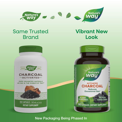 Nature's Way Activated Charcoal 560 mg | 360 Capsules (Packaging May Vary)