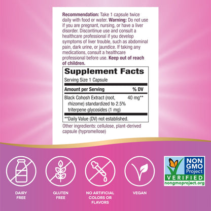Nature's Way Premium Black Cohosh - Menopause Support for Women, 40 mg per Serving, 120 Vegan Capsules