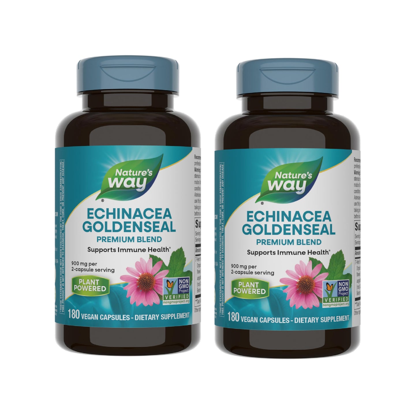 Nature's Way Echinacea Goldenseal - 900 mg Echinacea, 7-Herb Blend Immune Support | Gluten Free | 180 Vegan Capsules (Pack of 2)