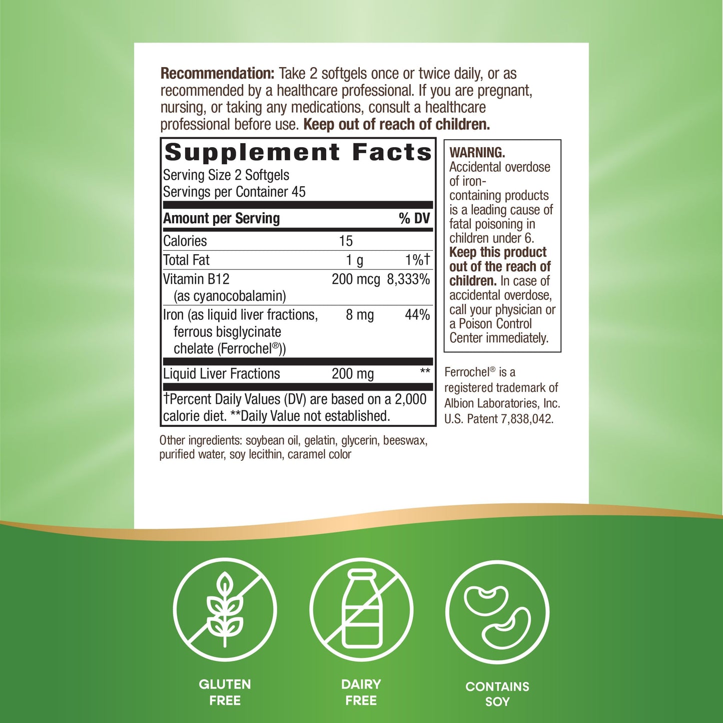 Nature's Way Energizing Iron - Red Blood Cell Support | 8 mg Iron, 200 mcg B12 | Gluten Free