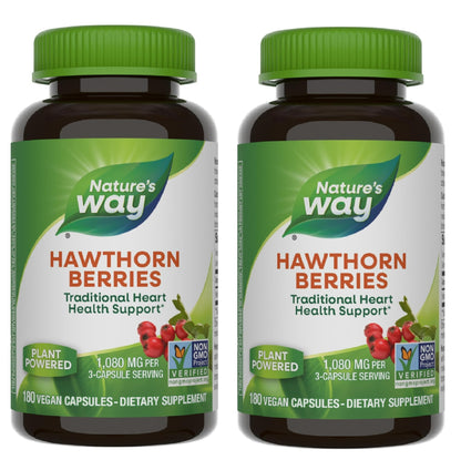 Nature's Way Hawthorn Berries - Heart Health Support, 180 Vegan Capsules (2 Pack) Packaging May Vary