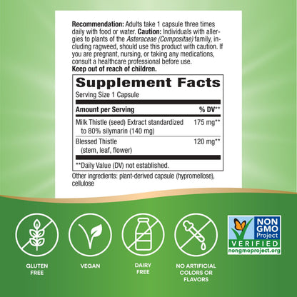 Nature's Way Milk Thistle, Supports Liver Function and Detoxification Pathways*, 175 mg Milk Thistle Seed Extract Standardized to 80% Silymarin per Serving, 120 Capsules (Packaging May Vary) - 2 Pack