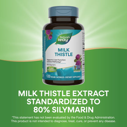 Nature's Way Milk Thistle, Supports Liver Function and Detoxification Pathways*, 175 mg Milk Thistle Seed Extract Standardized to 80% Silymarin per Serving, 120 Capsules (Packaging May Vary) - 2 Pack