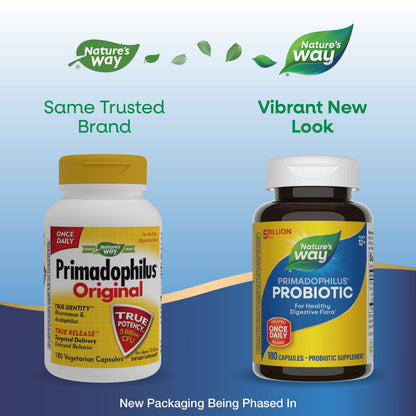 Nature's Way Primadophilus Probiotic – Healthy Digestive Flora, 5 Billion CFU per Serving, 180 Capsules, Keep Refrigerated (Packaging May Vary)