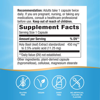 Nature's Way Holy Basil Premium Extract — Stress Support, Adaptogenic Herb, 450 mg, 60 Vegan Capsules