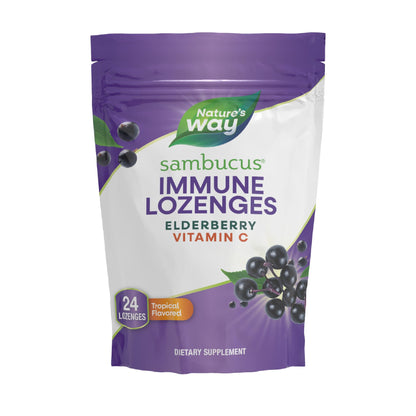 Nature's Way Sambucus Immune Lozenges - High Potency Vitamin C & Elderberry, 24 Tropical Flavored Lozenges (Packaging May Vary)