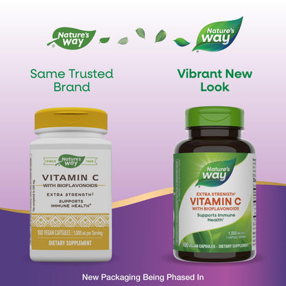 Nature’s Way Vitamin C with Bioflavonoids – Extra Strength 1 g, 100 Capsules (2 Pack) – Immune Support