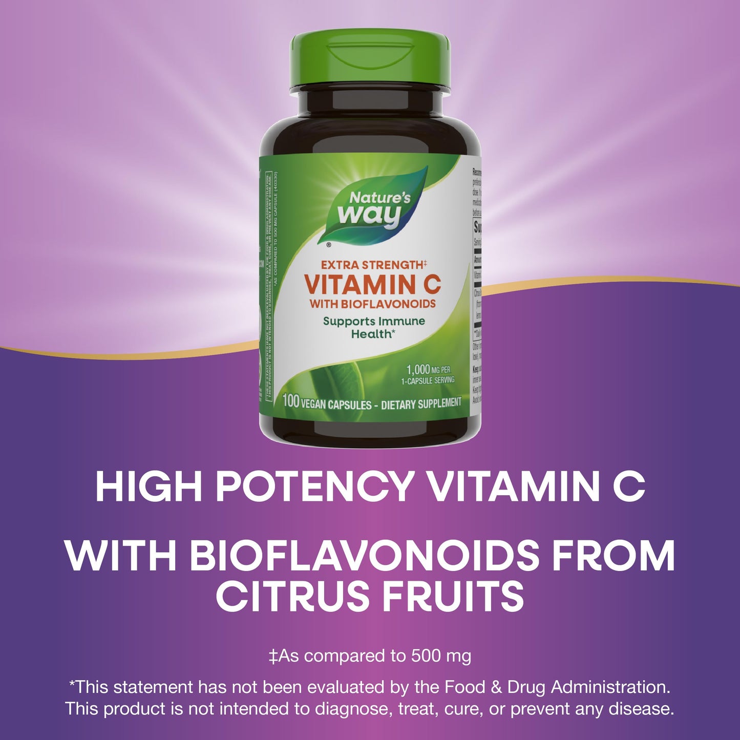Nature’s Way Vitamin C with Bioflavonoids – Extra Strength 1 g, 100 Capsules (2 Pack) – Immune Support