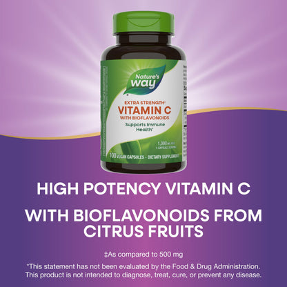 Nature’s Way Vitamin C with Bioflavonoids – Extra Strength 1 g, 100 Capsules (2 Pack) – Immune Support
