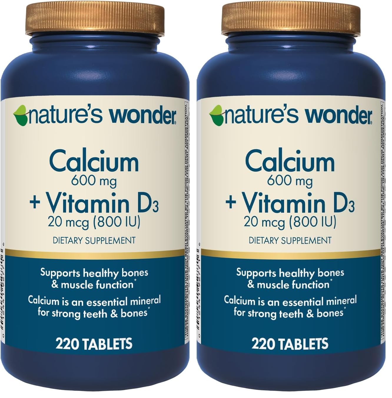 Nature's Wonder Calcium 600 mg + Vitamin D3 20 mcg | 220 Tablets (Pack of 2)