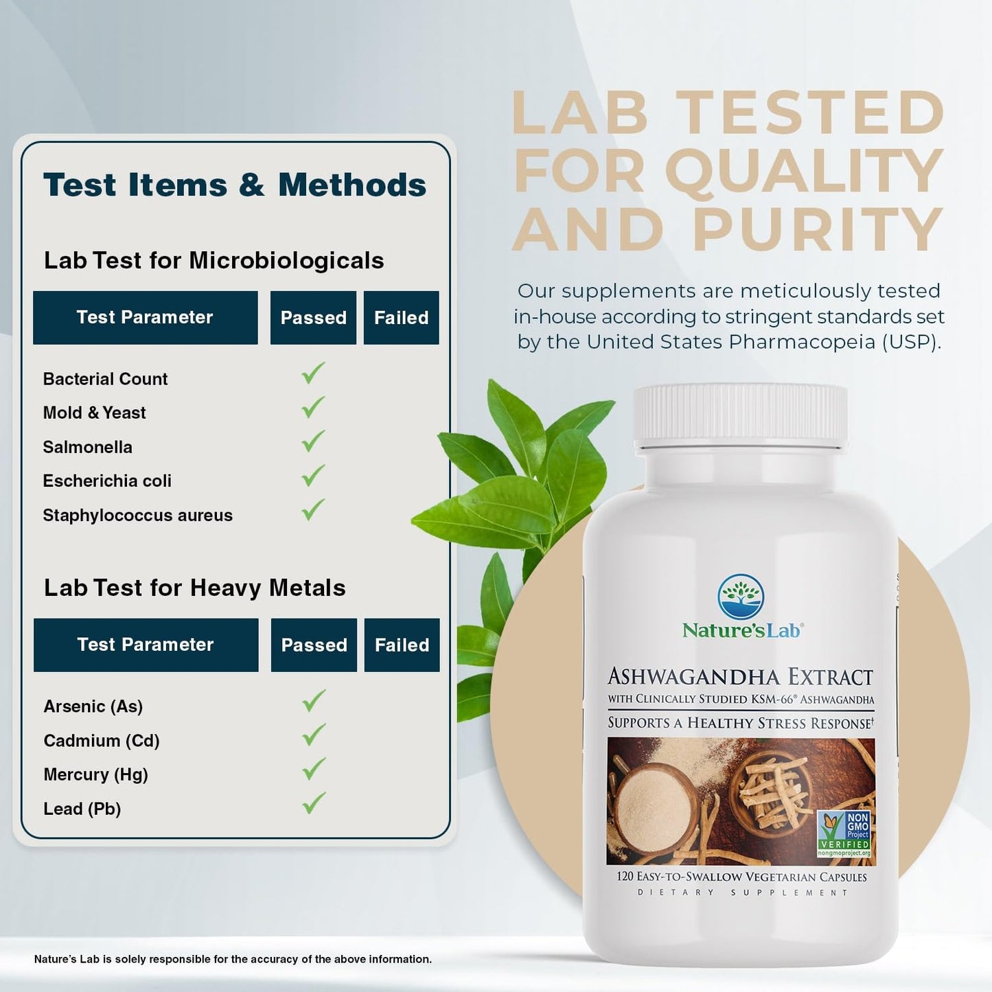Nature's Lab Extra Strength Ashwagandha KSM66 - 5% Withanolides, Organic Root Powder, 120 Ct