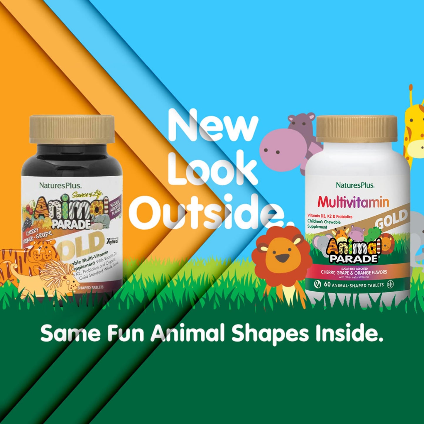 Natures Plus Animal Parade Source of Life Gold Children's Multivitamin - Cherry, Orange & Grape, 60 Chewables, Vegetarian & Gluten-Free