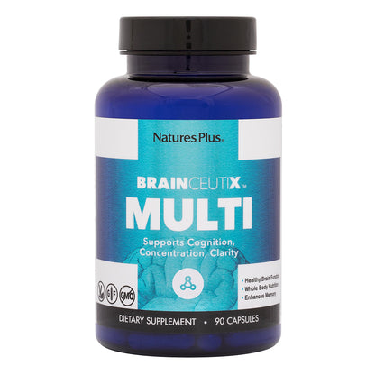 Nature's Plus BrainCeutix Multivitamin Capsules – 90 Capsules (30 Servings) – Supports Cognition, Focus & Memory – Vegan, Gluten Free, Non-GMO