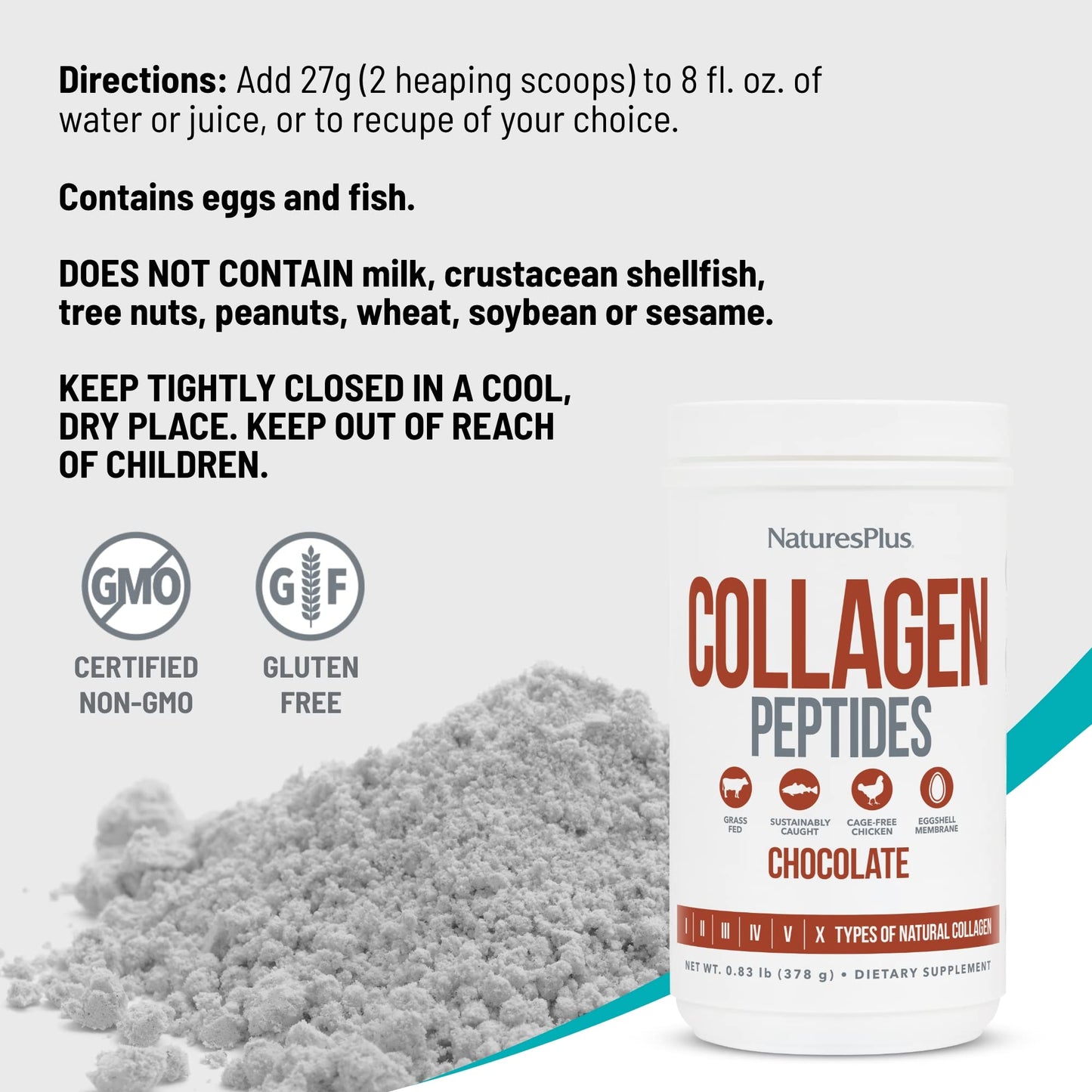 Natures Plus Collagen Peptides - Chocolate, 0.83 lb | Hair, Skin, Nails & Joints