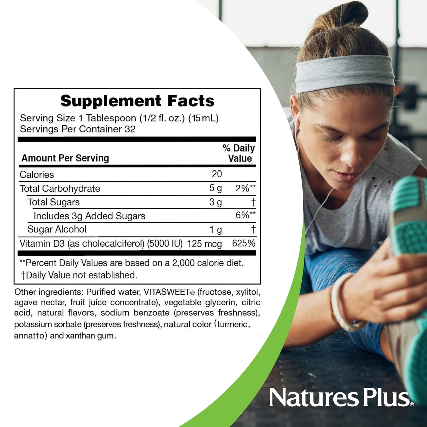 Natures Plus Liquid Sunshine Vitamin D3 5000 IU – 16 oz (32 Servings) – Tropical Citrus