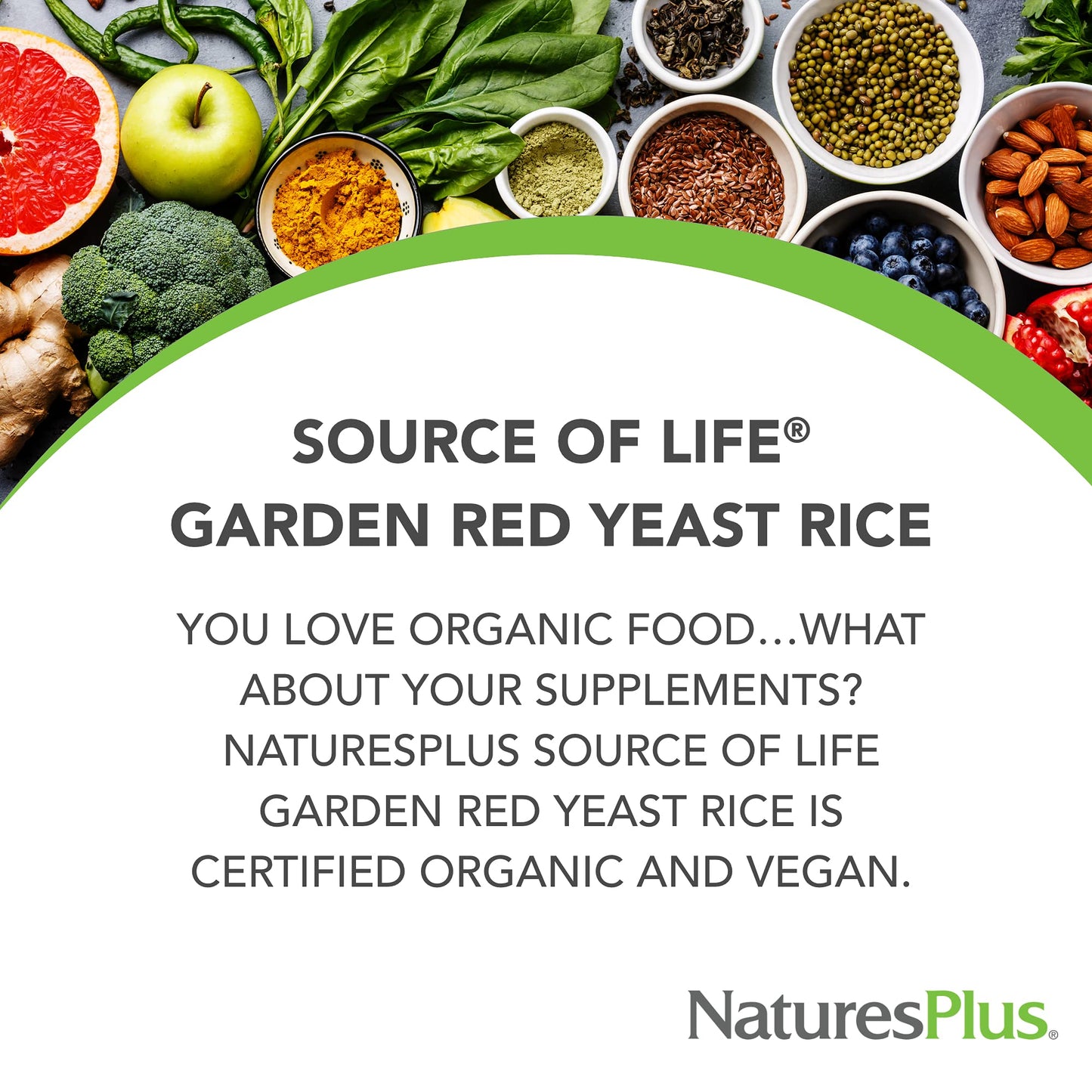 Natures Plus Source of Life Garden Red Yeast Rice 600 mg – 60 Vegan Capsules | Organic, Gluten-Free