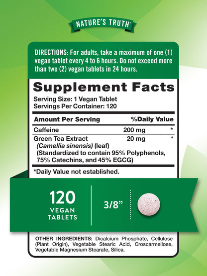 Nature's Truth Caffeine Pills 220mg | 120 Count | Green Tea Extract | Vegan, Non-GMO & Gluten Free (Pack of 2)