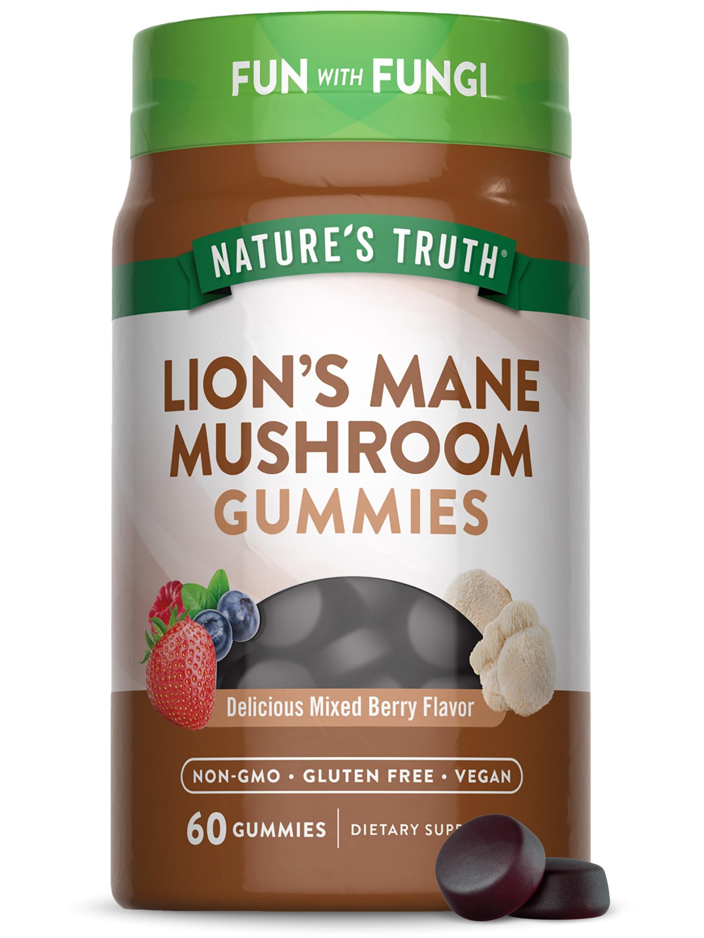 Nature's Truth Lion’s Mane Gummies – 60 Count, Mixed Berry, Vegan & Non-GMO