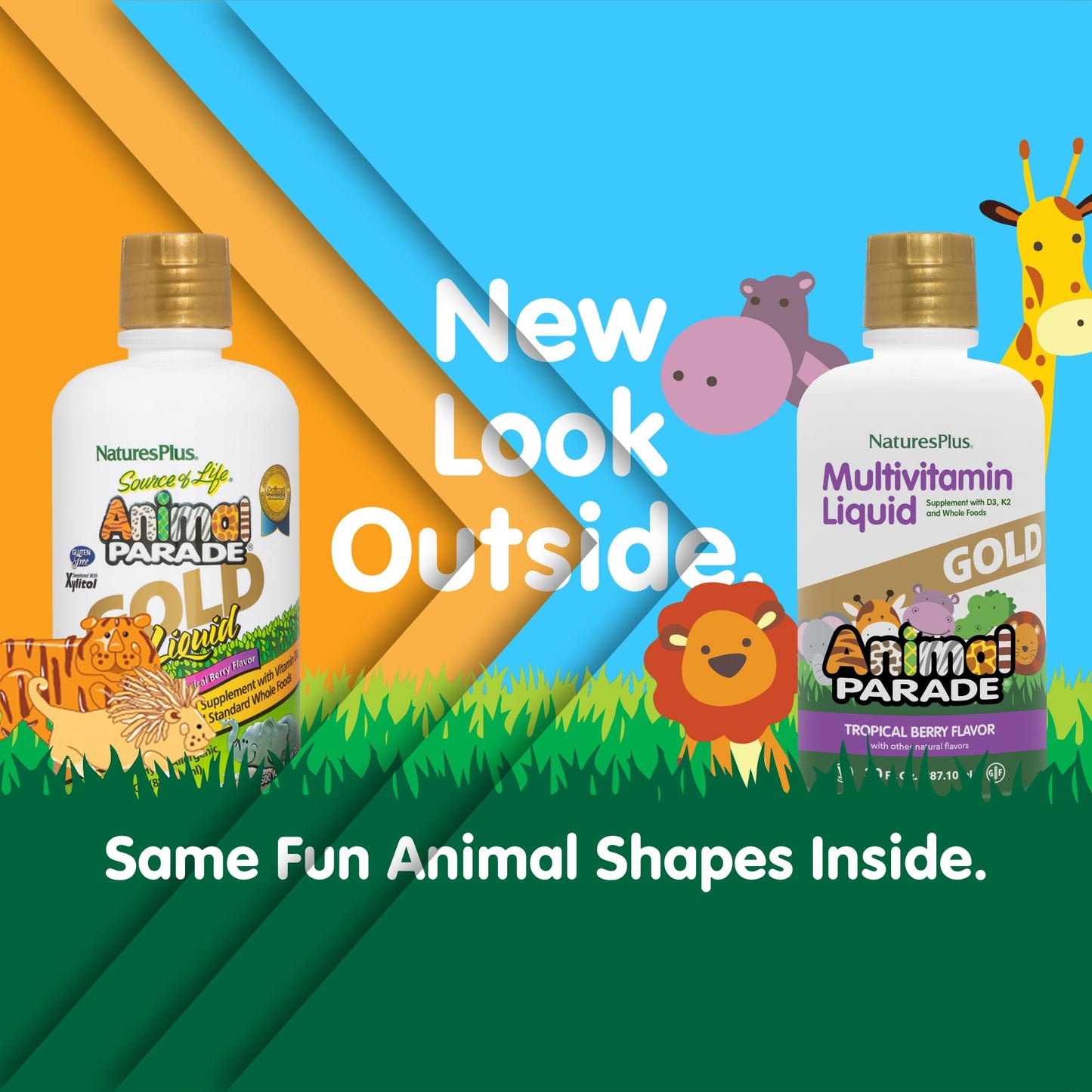 NaturesPlus Animal Parade Gold Kids Liquid Multivitamin – Tropical Berry, 2 × 30 oz (Vegetarian & Gluten Free)