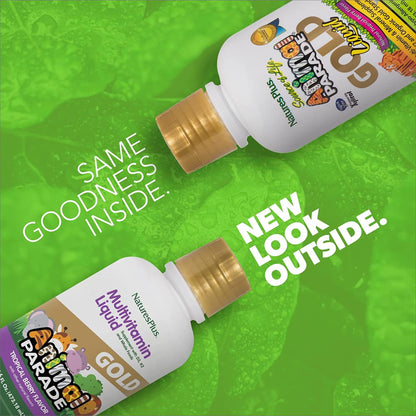NaturesPlus Animal Parade Gold Children's Liquid Multivitamin – 2 x 16 oz, Tropical Berry, Gluten Free & Vegan, 64 Servings
