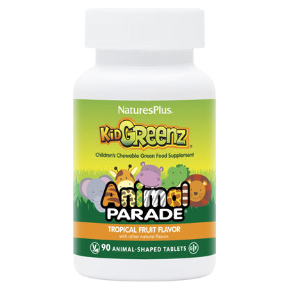 NaturesPlus Animal Parade KidGreenz – Tropical Fruit Chewables (90 x 2) 180 Servings, Vegetarian & Gluten Free