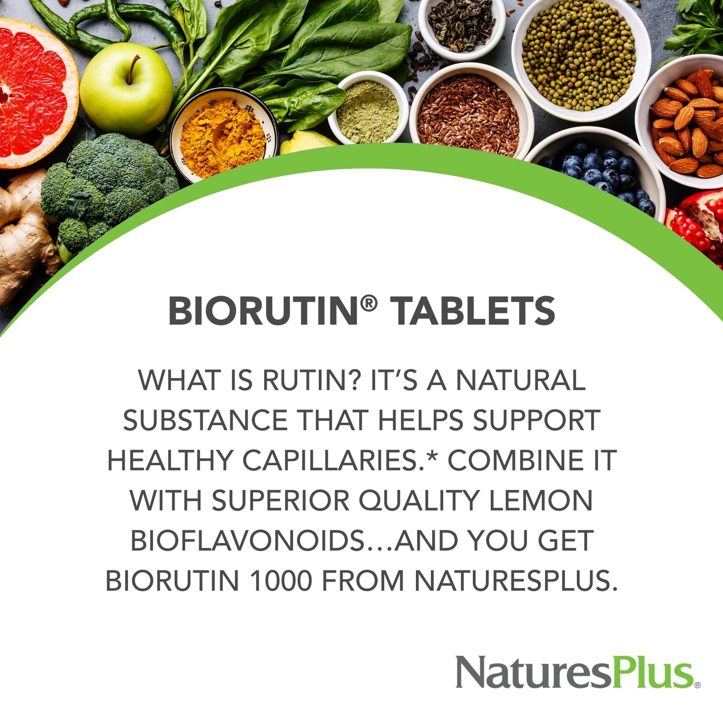 NaturesPlus Biorutin 1000 mg - 60 Tablets - Bioflavonoid & Rutin Complex - Vegetarian, Gluten Free - 60 Servings