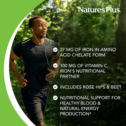 NaturesPlus Chewable Iron – Cherry, 90 Tablets x 2 Pack (180 Servings) | High-Potency Iron with Vitamin C & Herbs