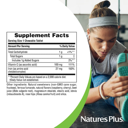 NaturesPlus Chewable Iron – Cherry, 90 Tablets x 2 Pack (180 Servings) | High-Potency Iron with Vitamin C & Herbs
